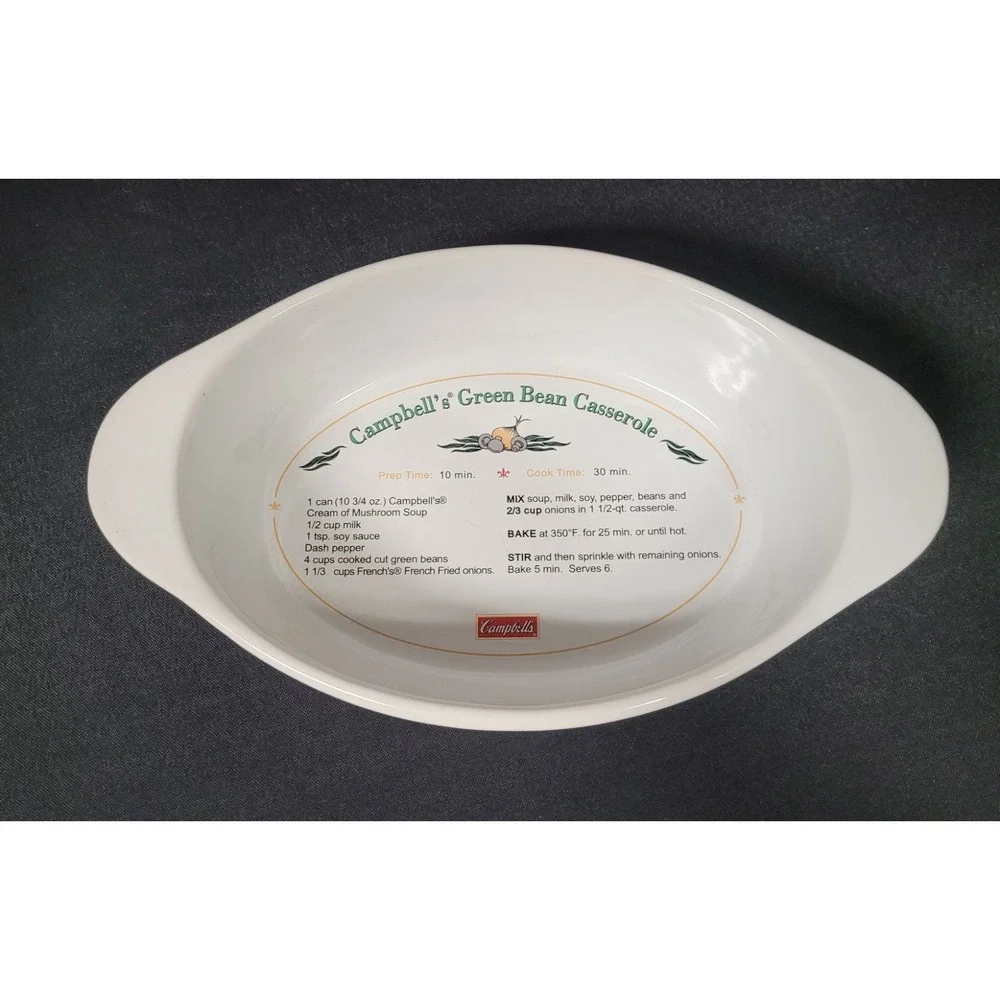 VTG Campbell's Green Bean Casserole 1.5 Qt Oval Ceramic Baking Dish Recipe 2007